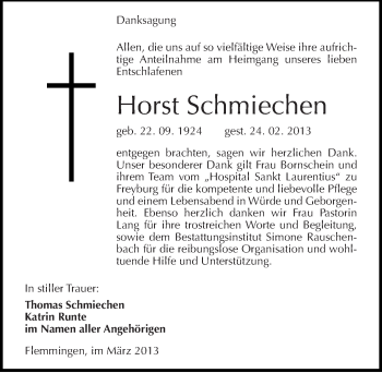 Traueranzeige von Horst Schmiechen von Mitteldeutsche Zeitung Naumburg/Nebra