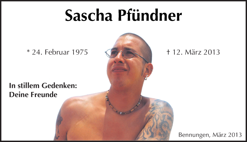  Traueranzeige für Sascha Pfündner vom 20.03.2013 aus Mitteldeutsche Zeitung Sangerhausen