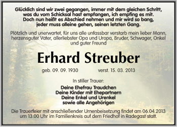 Traueranzeige von Erhard Streuber von Mitteldeutsche Zeitung Köthen
