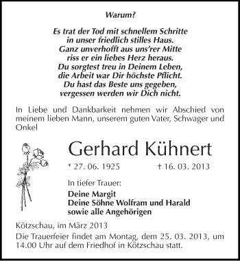 Traueranzeige von Gerhard Kühnert von Mitteldeutsche Zeitung Merseburg/Querfurt