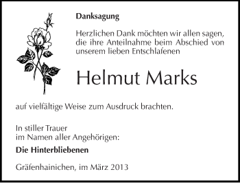 Traueranzeige von Helmut Marks von Mitteldeutsche Zeitung Wittenberg