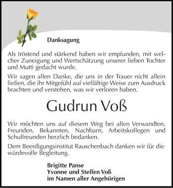 Traueranzeige von Gudrun Voß von Mitteldeutsche Zeitung Naumburg/Nebra