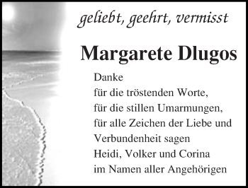 Traueranzeige von Margarete Dlugos von Mitteldeutsche Zeitung Quedlinburg