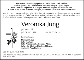 Traueranzeige von Veronika Jung von Mitteldeutsche Zeitung Naumburg/Nebra