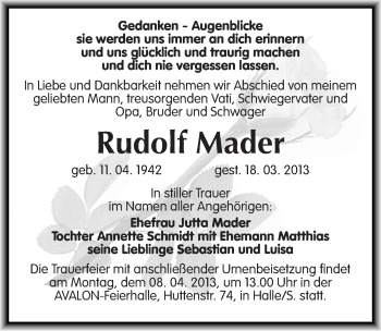Traueranzeige von Rudolf Mader von Mitteldeutsche Zeitung Halle/Saalkreis