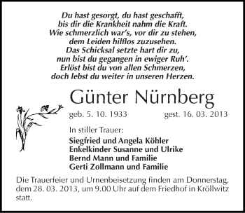 Traueranzeige von Günter Nürnberg von Mitteldeutsche Zeitung Halle/Saalkreis
