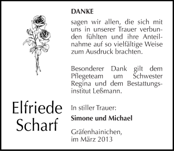 Traueranzeige von Elfriede Scharf von Mitteldeutsche Zeitung Wittenberg