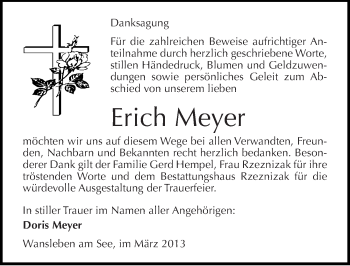 Traueranzeige von Erich Meyer von Mitteldeutsche Zeitung Mansfelder Land