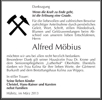 Traueranzeige von Alfred Möbius von Mitteldeutsche Zeitung Mansfelder Land