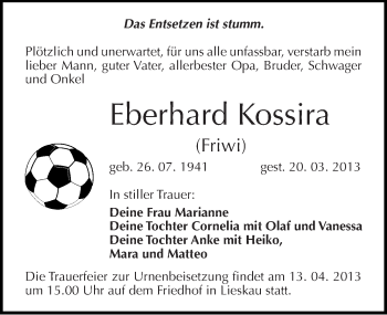 Traueranzeige von Eberhard Kossira von Mitteldeutsche Zeitung Halle/Saalkreis