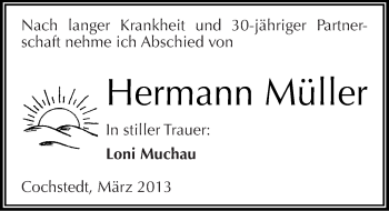 Traueranzeige von Hermann Müller von Mitteldeutsche Zeitung Aschersleben