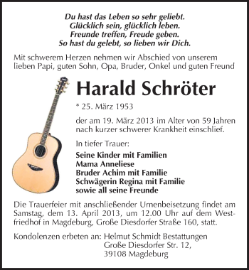 Traueranzeige von Harald Schröter von Mitteldeutsche Zeitung Halle/Saalkreis