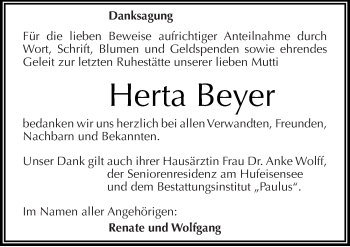 Traueranzeige von Herta Beyer von Mitteldeutsche Zeitung Halle/Saalkreis