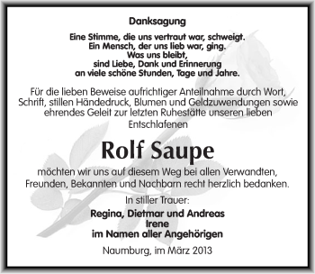 Traueranzeige von Rolf Saupe von Mitteldeutsche Zeitung Naumburg/Nebra