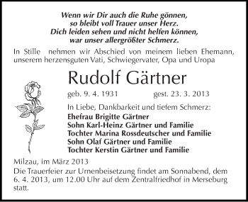 Traueranzeigen von Rudolf Gärtner www.abschiednehmen.de