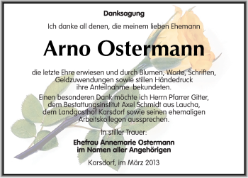 Traueranzeige von Arno Ostermann von Mitteldeutsche Zeitung Naumburg/Nebra