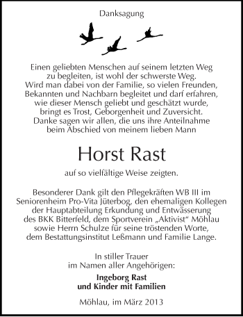 Traueranzeige von Horst Rast von Mitteldeutsche Zeitung Wittenberg