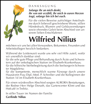 Traueranzeige von Wilfried Nilius von Mitteldeutsche Zeitung Halle/Saalkreis