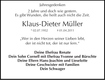 Traueranzeige von Klaus-Dieter Müller von Mitteldeutsche Zeitung Halle/Saalkreis