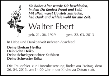 Traueranzeige von Walter Ebert von Mitteldeutsche Zeitung Halle/Saalkreis