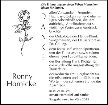 Traueranzeige von Ronny Hornickel von Mitteldeutsche Zeitung Sangerhausen