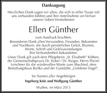 Traueranzeige von Ellen Günther von Mitteldeutsche Zeitung Köthen
