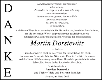 Traueranzeige von Martin Dorstewitz von Mitteldeutsche Zeitung Naumburg/Nebra