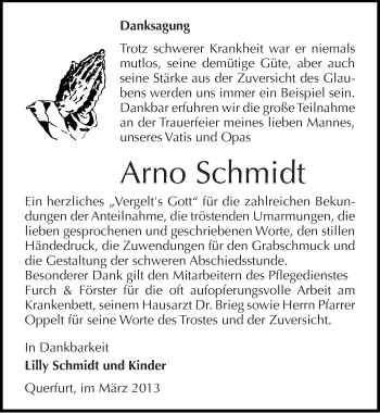 Traueranzeige von Arno Schmidt von Mitteldeutsche Zeitung Merseburg/Querfurt