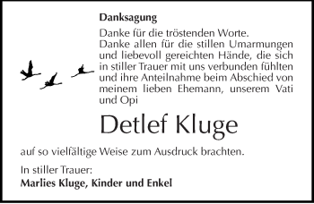 Traueranzeige von Detlef Kluge von Mitteldeutsche Zeitung Bitterfeld