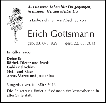 Traueranzeige von Erich Gottsmann von Mitteldeutsche Zeitung Sangerhausen