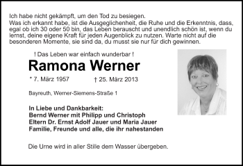 Traueranzeige von Ramona Werner von Mitteldeutsche Zeitung Bitterfeld