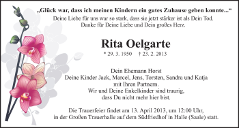 Traueranzeige von Rita Oelgarte von Mitteldeutsche Zeitung Halle/Saalkreis