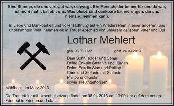 Traueranzeige von Lothar Mehlert von Mitteldeutsche Zeitung Bitterfeld