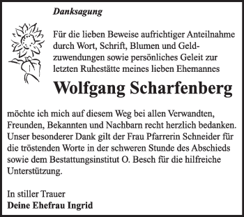 Traueranzeige von Wolfgang Scharfenberg von Super Sonntag Dessau / Köthen