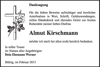 Traueranzeige von Almut Kirschmann von Super Sonntag Wittenberg