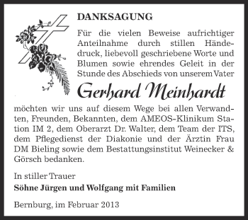 Traueranzeige von Gerhard Meinhardt von Super Sonntag Bernburg