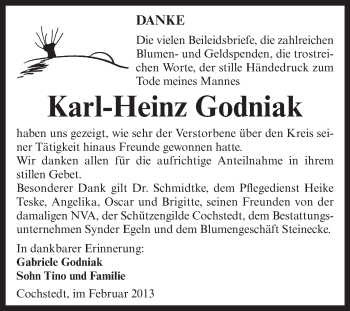 Traueranzeige von Karl-Heinz Godniak von WVG - Wochenspiegel Aschersleben