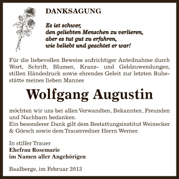 Traueranzeige von Wolfgang Augustin von Super Sonntag Bernburg