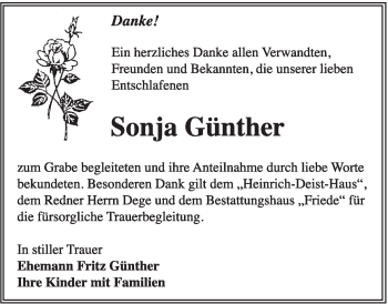 Traueranzeige von Sonja Günther von Super Sonntag Dessau / Köthen