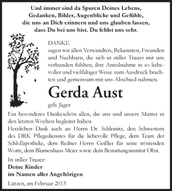 Traueranzeige von Gerda Aust von Super Sonntag Merseburg