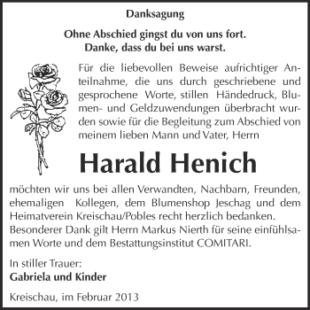Traueranzeige von Harald Henich von WVG - Wochenspiegel NMB / WSF / ZTZ