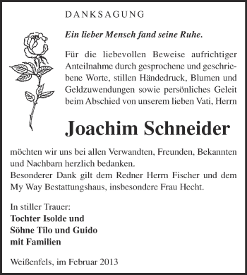 Traueranzeige von Joachim Schneider von Super Sonntag Merseburg