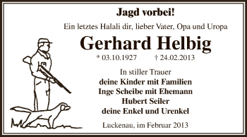 Traueranzeige von Gerhard Helbig von Super Sonntag Zeitz