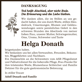 Traueranzeige von Helga Donath von Super Sonntag Bernburg