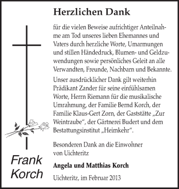 Traueranzeige von Frank Korch von WVG - Wochenspiegel NMB / WSF / ZTZ