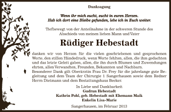 Traueranzeige von Rüdiger Hebestadt von Super Sonntag SGH Mansf. Land