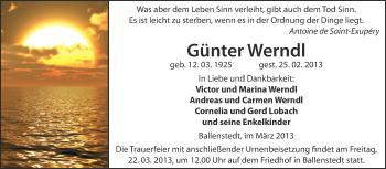 Traueranzeige von Günter Werndl von WVG - Wochenspiegel Quedlinburg