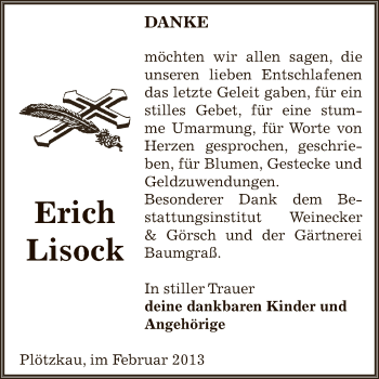 Traueranzeige von Erich Lisock von Super Sonntag Bernburg