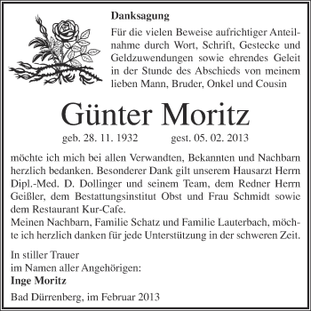 Traueranzeige von Günter Moritz von Super Sonntag Merseburg