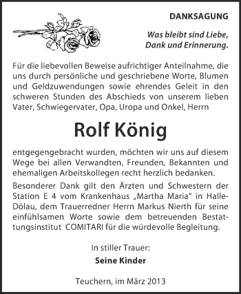 Traueranzeige von Rolf König von WVG - Wochenspiegel NMB / WSF / ZTZ